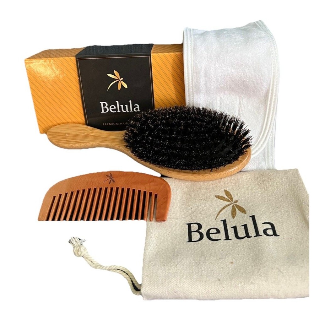 100% Soft Boar Bristle Brush & Detangling Comb Set (Medium) for Thin Fine Hair